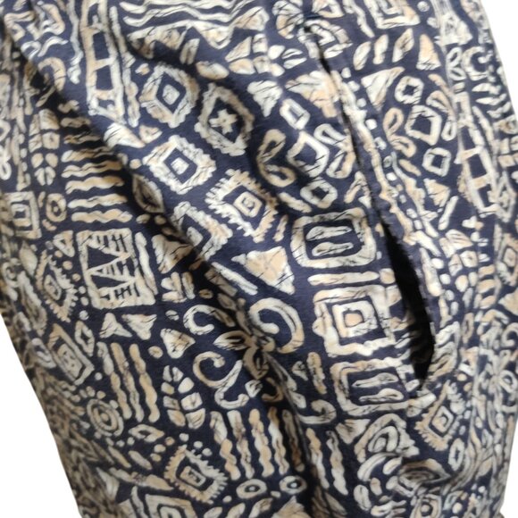 Appleseeds 14 Navy Tan Tribal Print Cotton Pants Tiki Oasis Lounge Boho Coastal - Picture 10 of 12
